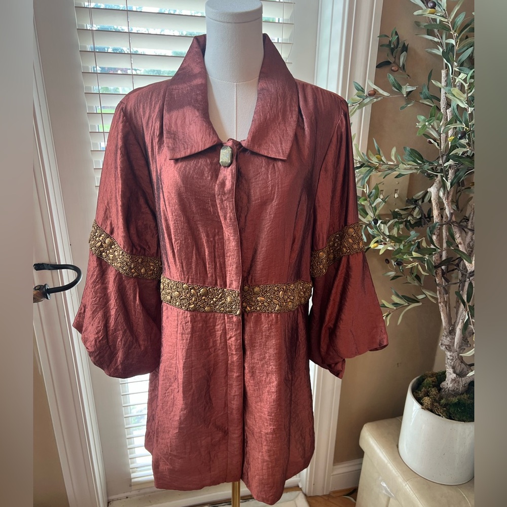 Anage Women's Rust Blouse with Gold Detailing
